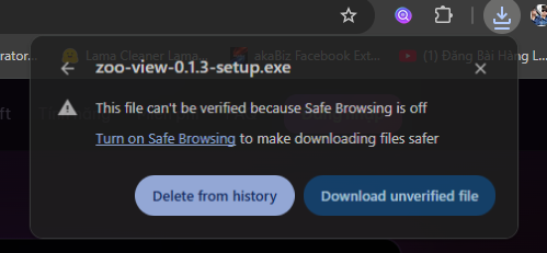 Chọn Download unverified file trong trình duyệt